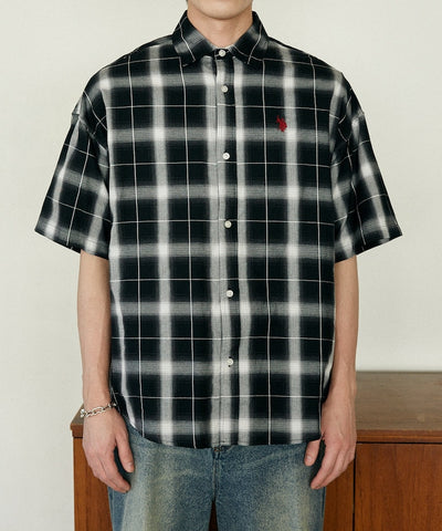 U.S. POLO ASSN. / 刺繡格紋 短袖襯衫