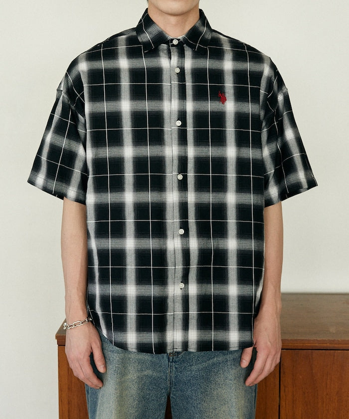 U.S. POLO ASSN. / 刺繡格紋 短袖襯衫