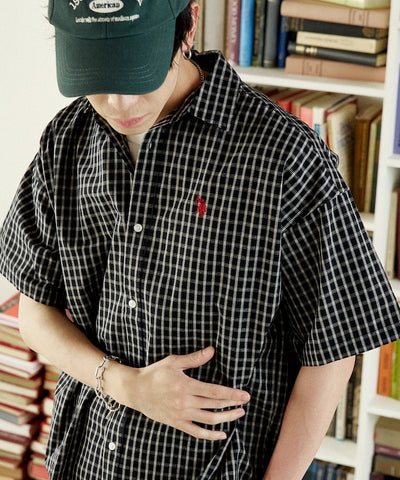 U.S. POLO ASSN. / 刺繡格紋 短袖襯衫