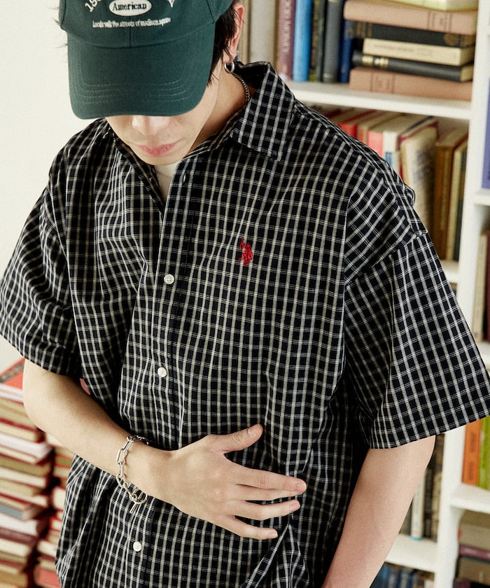 U.S. POLO ASSN. / 刺繡格紋 短袖襯衫