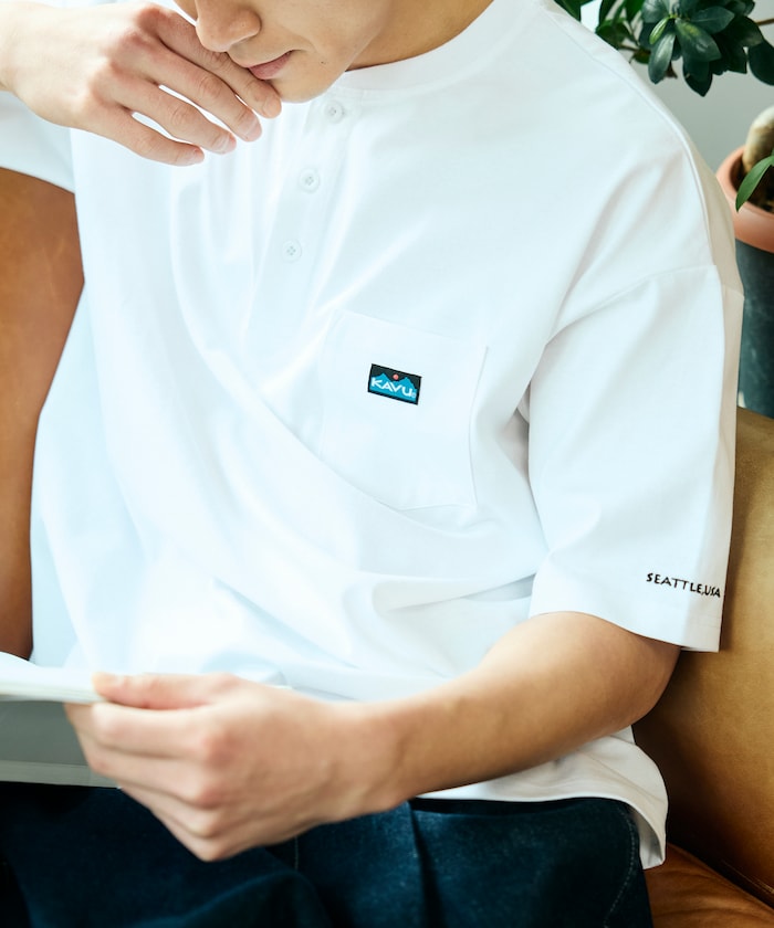 KAVU  × FREAK'S STORE / 刺繡亨利領 短袖T恤