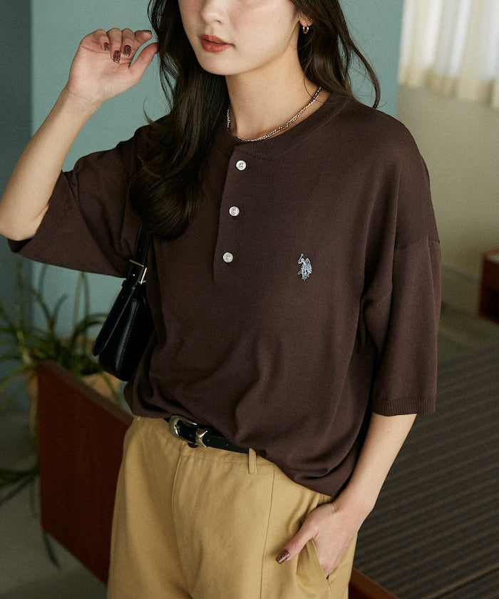 U.S. POLO ASSN. / 亨利領涼感針織 短袖T恤