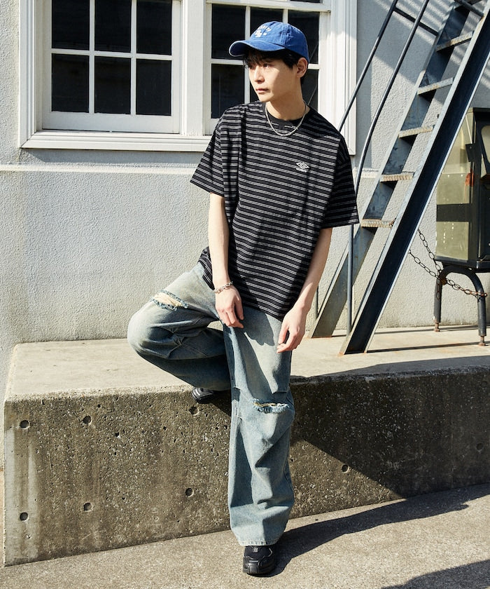 UMBRO / 刺繡條紋短袖T恤