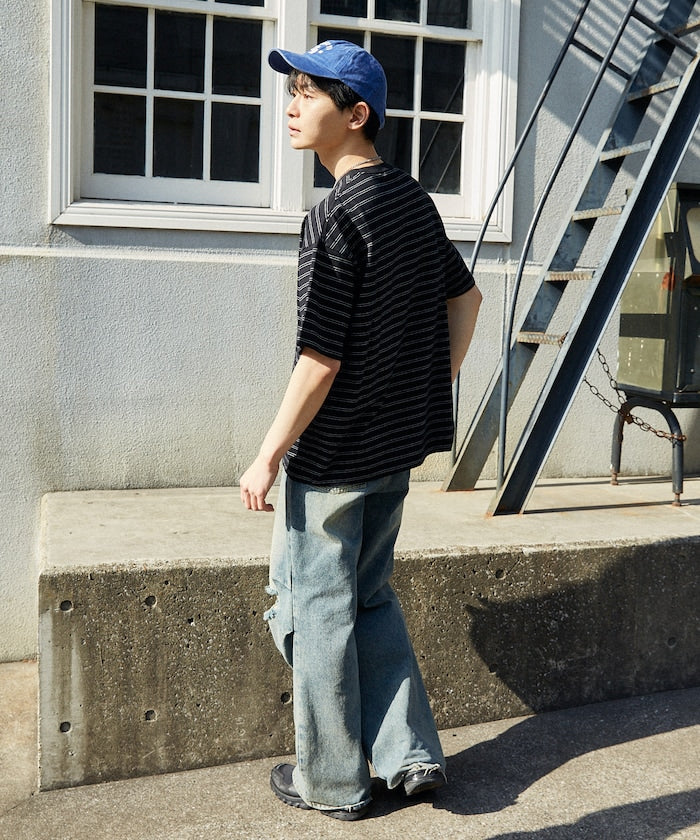 UMBRO / 刺繡條紋短袖T恤