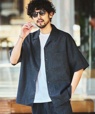 FREAK’S STORE LINEN COTTON OPEN COLLAR SS SHIRT / 亞麻棉質開領短袖襯衫