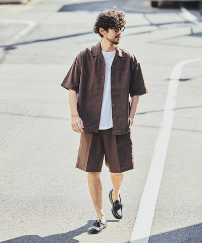FREAK’S STORE LINEN COTTON OPEN COLLAR SS SHIRT / 亞麻棉質開領短袖襯衫