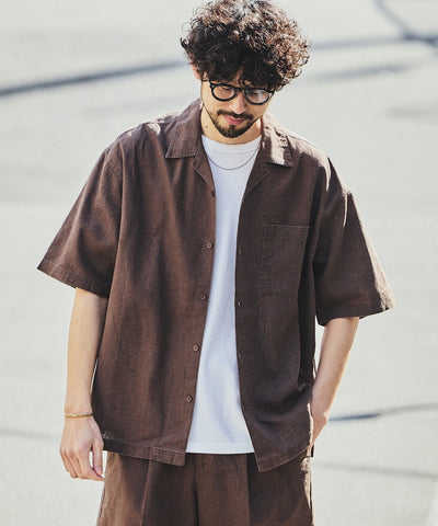 FREAK’S STORE LINEN COTTON OPEN COLLAR SS SHIRT / 亞麻棉質開領短袖襯衫
