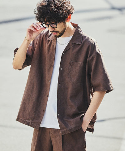 FREAK’S STORE LINEN COTTON OPEN COLLAR SS SHIRT / 亞麻棉質開領短袖襯衫
