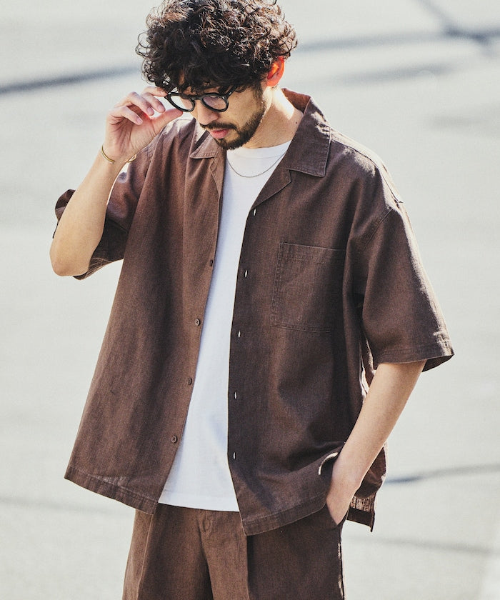 FREAK’S STORE LINEN COTTON OPEN COLLAR SS SHIRT / 亞麻棉質開領短袖襯衫