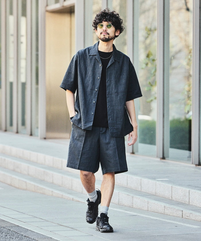 FREAK’S STORE LINEN COTTON OPEN COLLAR SS SHIRT / 亞麻棉質開領短袖襯衫