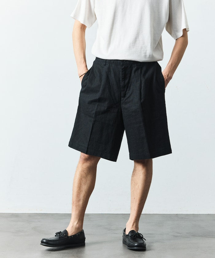 FREAK’S STORE LINEN COTTON EASY SHORT PANTS / 亞麻棉質雙褶鬆緊短褲