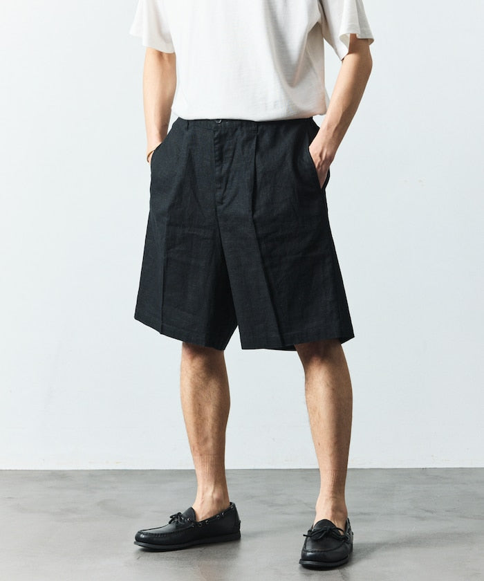 FREAK’S STORE LINEN COTTON EASY SHORT PANTS / 亞麻棉質雙褶鬆緊短褲