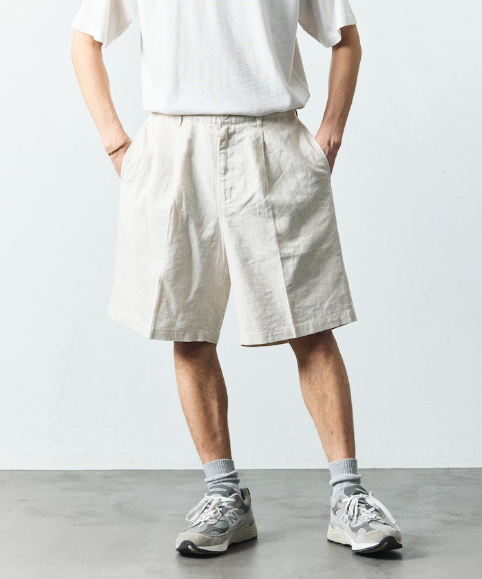 FREAK’S STORE LINEN COTTON EASY SHORT PANTS / 亞麻棉質雙褶鬆緊短褲