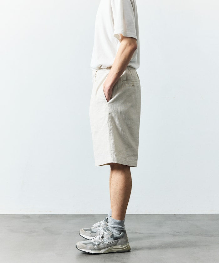 FREAK’S STORE LINEN COTTON EASY SHORT PANTS / 亞麻棉質雙褶鬆緊短褲