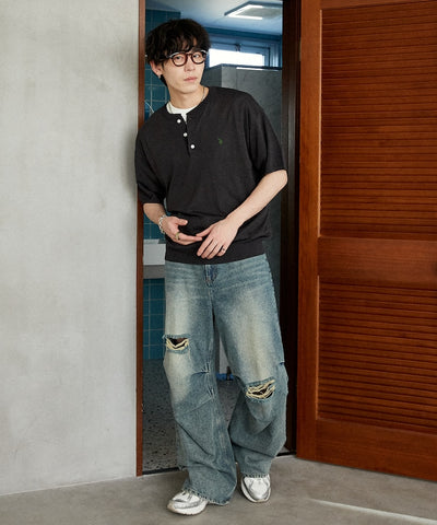 U.S. POLO ASSN. / 亨利領涼感針織 短袖T恤