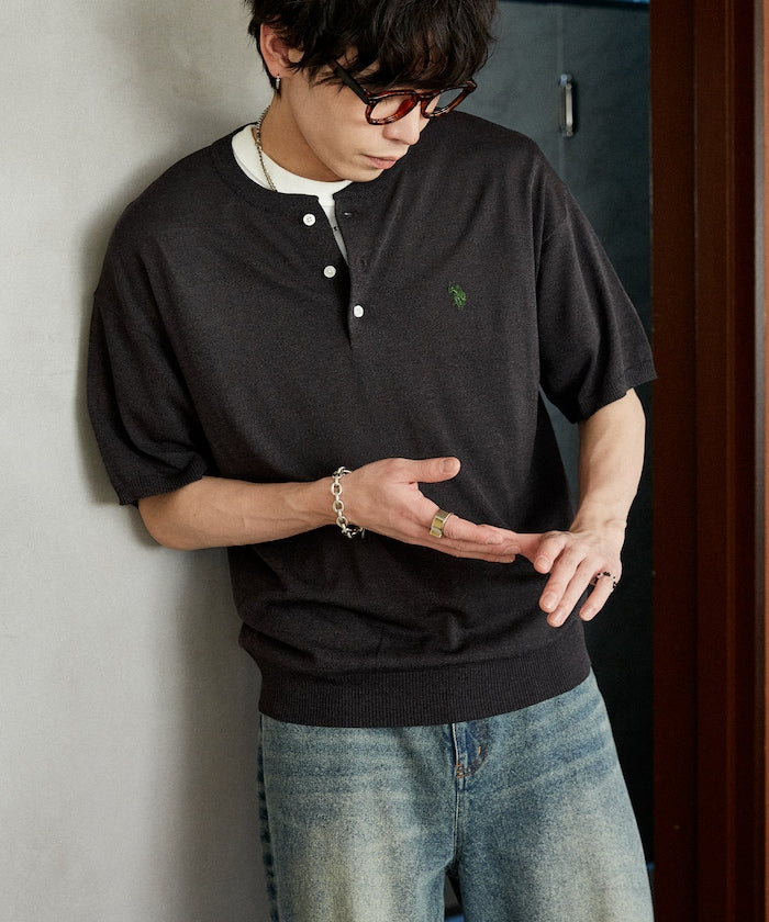U.S. POLO ASSN. / 亨利領涼感針織 短袖T恤
