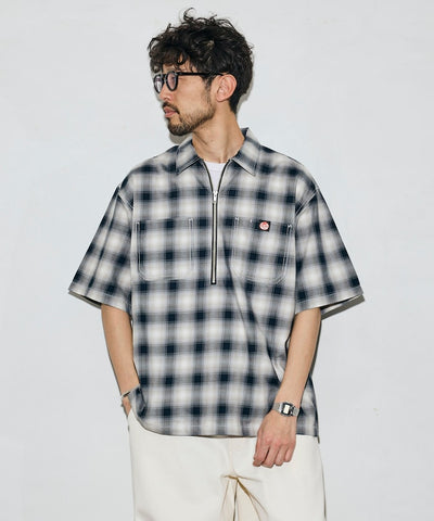 RED KAP × FREAK'S STORE / 半拉鍊雙口袋短袖工作 拉鏈半開襟衫