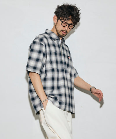 RED KAP × FREAK'S STORE / 半拉鍊雙口袋短袖工作 拉鏈半開襟衫