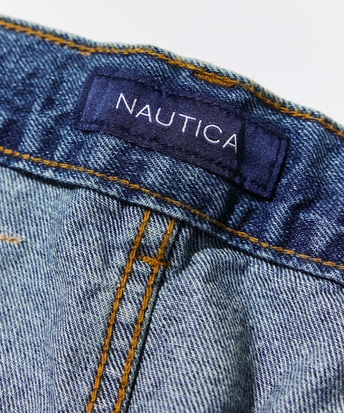 NAUTICA JP / 曲線剪裁 雙膝結構 丹寧短褲