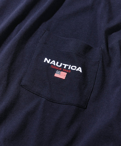 NAUTICA JP / 寬鬆剪裁 國旗刺繡 下擺抽繩 口袋T恤
