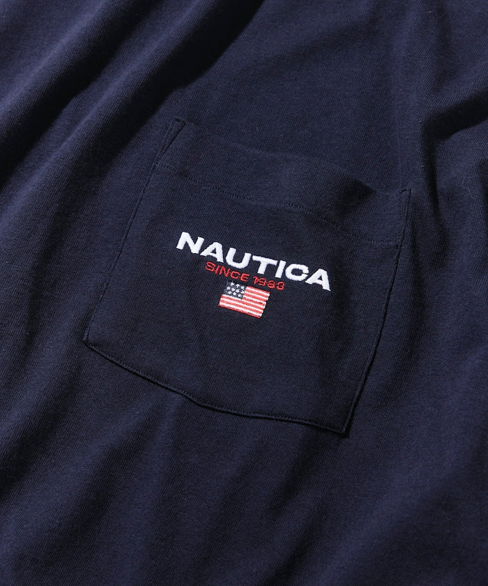 NAUTICA JP / 寬鬆剪裁 國旗刺繡 下擺抽繩 口袋T恤