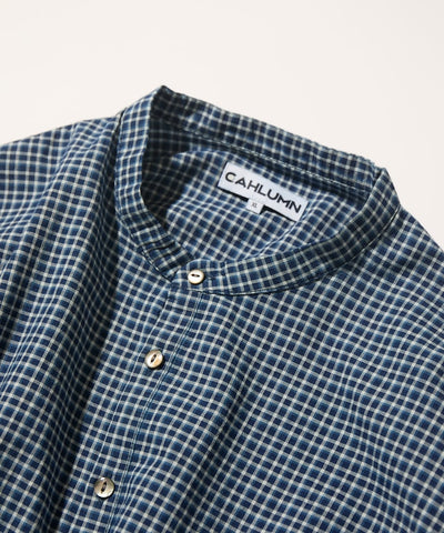 CAHLUMN Indigo Madras Check Pullover Stand Collar Shirt / 靛藍染格紋立領套頭襯衫