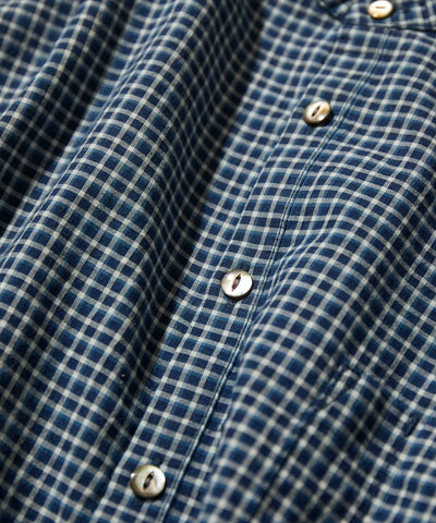CAHLUMN Indigo Madras Check Pullover Stand Collar Shirt / 靛藍染格紋立領套頭襯衫