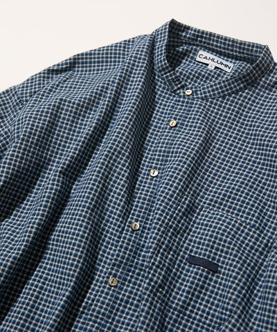 CAHLUMN Indigo Madras Check Pullover Stand Collar Shirt / 靛藍染格紋立領套頭襯衫