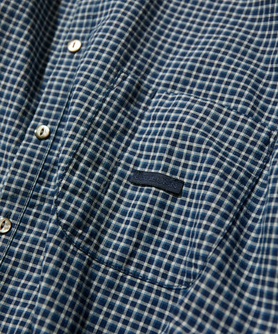 CAHLUMN Indigo Madras Check Pullover Stand Collar Shirt / 靛藍染格紋立領套頭襯衫