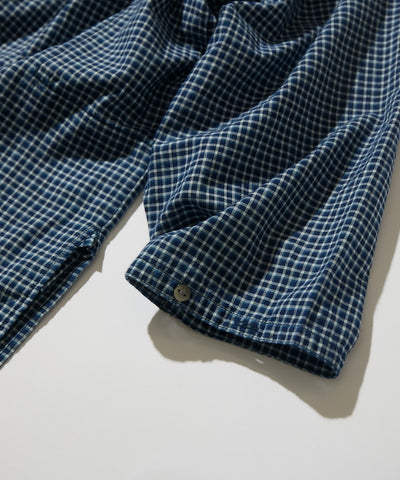 CAHLUMN Indigo Madras Check Pullover Stand Collar Shirt / 靛藍染格紋立領套頭襯衫