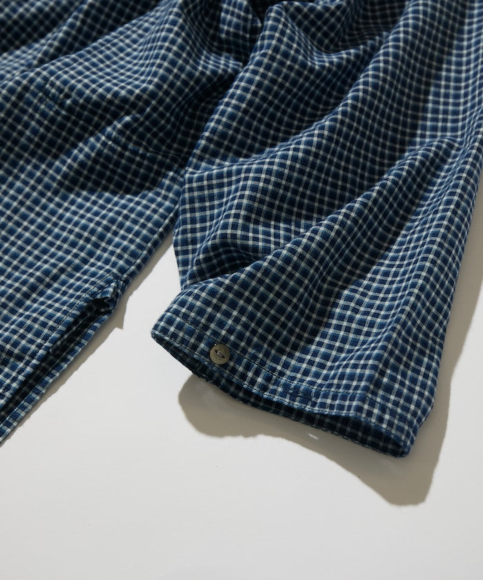 CAHLUMN Indigo Madras Check Pullover Stand Collar Shirt / 靛藍染格紋立領套頭襯衫