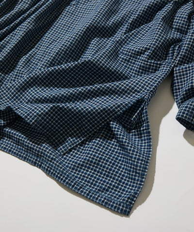 CAHLUMN Indigo Madras Check Pullover Stand Collar Shirt / 靛藍染格紋立領套頭襯衫