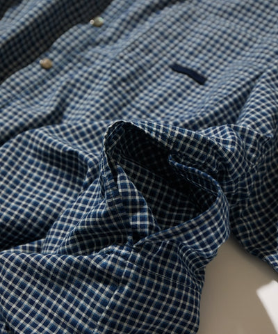 CAHLUMN Indigo Madras Check Pullover Stand Collar Shirt / 靛藍染格紋立領套頭襯衫