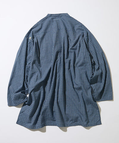 CAHLUMN Indigo Madras Check Pullover Stand Collar Shirt / 靛藍染格紋立領套頭襯衫