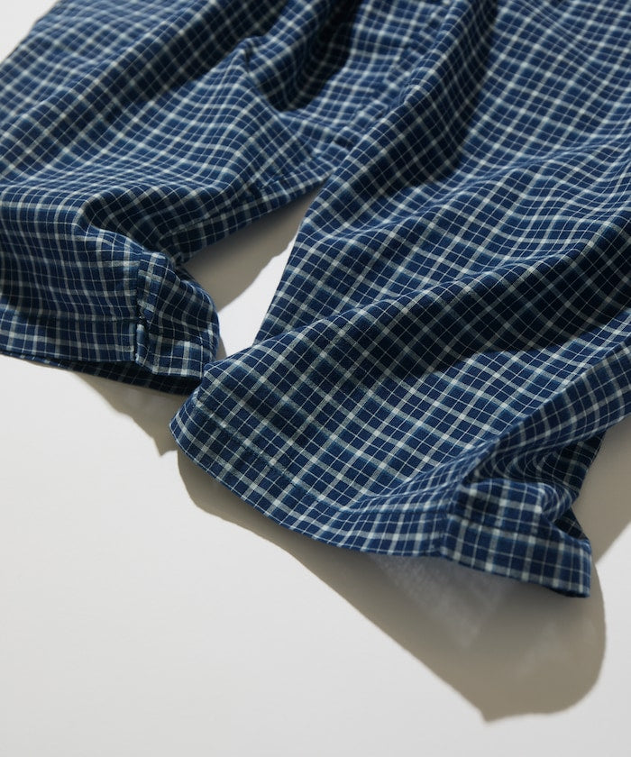 CAHLUMN Indigo Madras Check Easy Pant / 靛藍染馬德拉斯格紋寬鬆長褲