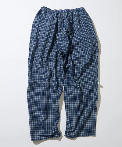 CAHLUMN Indigo Madras Check Easy Pant / 靛藍染馬德拉斯格紋寬鬆長褲