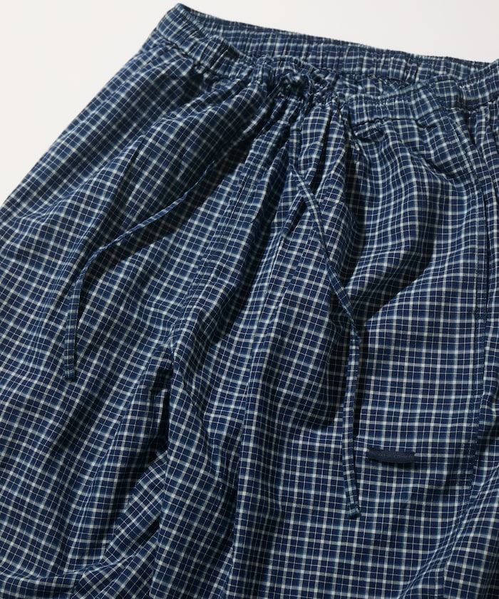 CAHLUMN Indigo Madras Check Cropped Easy Pant / 靛藍染格紋九分寬版長褲