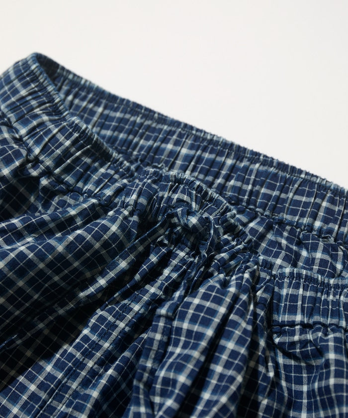 CAHLUMN Indigo Madras Check Cropped Easy Pant / 靛藍染格紋九分寬版長褲