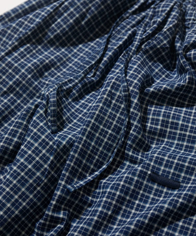 CAHLUMN Indigo Madras Check Cropped Easy Pant / 靛藍染格紋九分寬版長褲