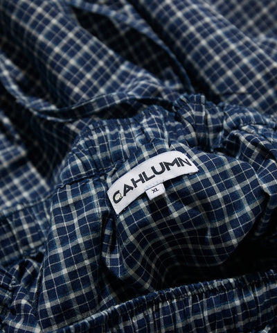 CAHLUMN Indigo Madras Check Cropped Easy Pant / 靛藍染格紋九分寬版長褲