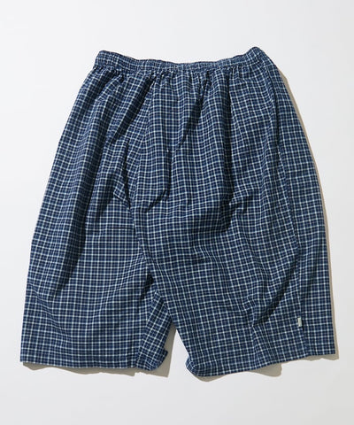 CAHLUMN Indigo Madras Check Cropped Easy Pant / 靛藍染格紋九分寬版長褲
