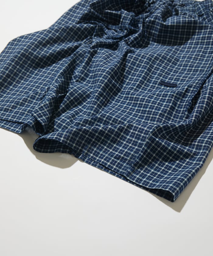CAHLUMN Indigo Madras Check Cropped Easy Pant / 靛藍染格紋九分寬版長褲