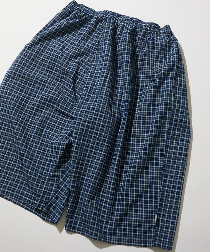 CAHLUMN Indigo Madras Check Cropped Easy Pant / 靛藍染格紋九分寬版長褲