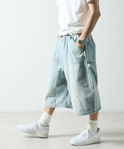 NAUTICA JP / 弧形剪裁 雙膝工裝牛仔短褲