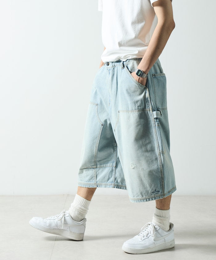 NAUTICA JP / 弧形剪裁 雙膝工裝牛仔短褲