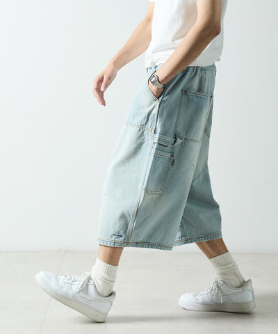 NAUTICA JP / 弧形剪裁 雙膝工裝牛仔短褲