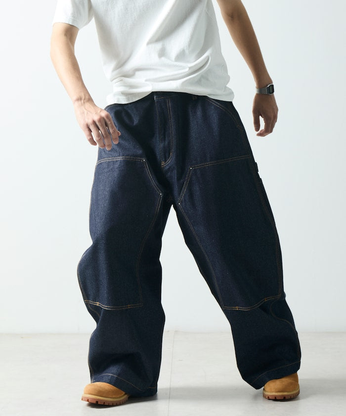 NAUTICA JP / 弧形剪裁 雙膝工裝牛仔長褲