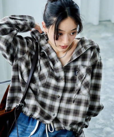 Foxfire × FREAK'S STORE／女裝 連帽格紋法蘭絨襯衫（日本聯名限定）