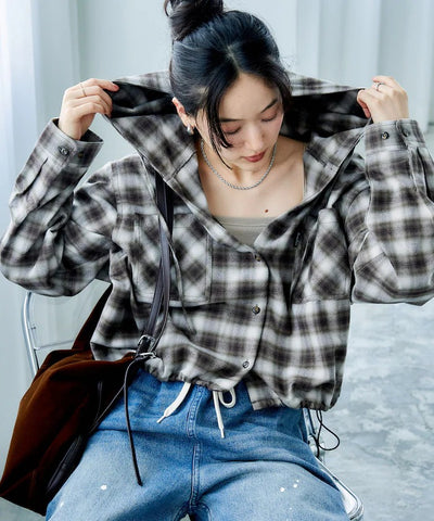 Foxfire × FREAK'S STORE／女裝 連帽格紋法蘭絨襯衫（日本聯名限定）