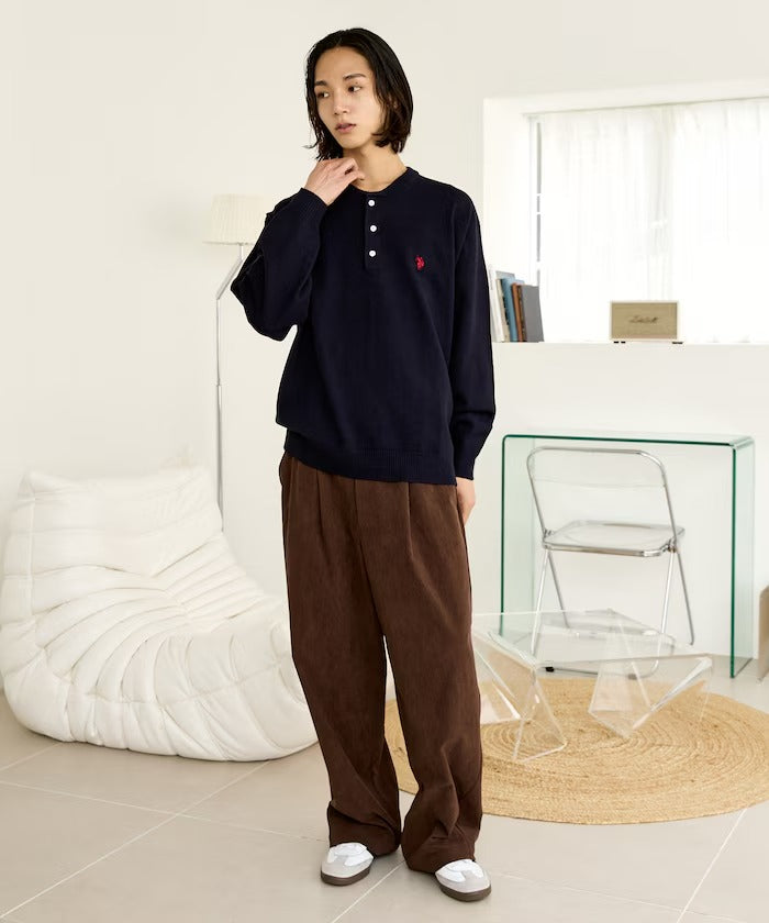U.S. POLO ASSN. × PUBLUX / 單點刺繡亨利領針織衫（日本聯名限定）